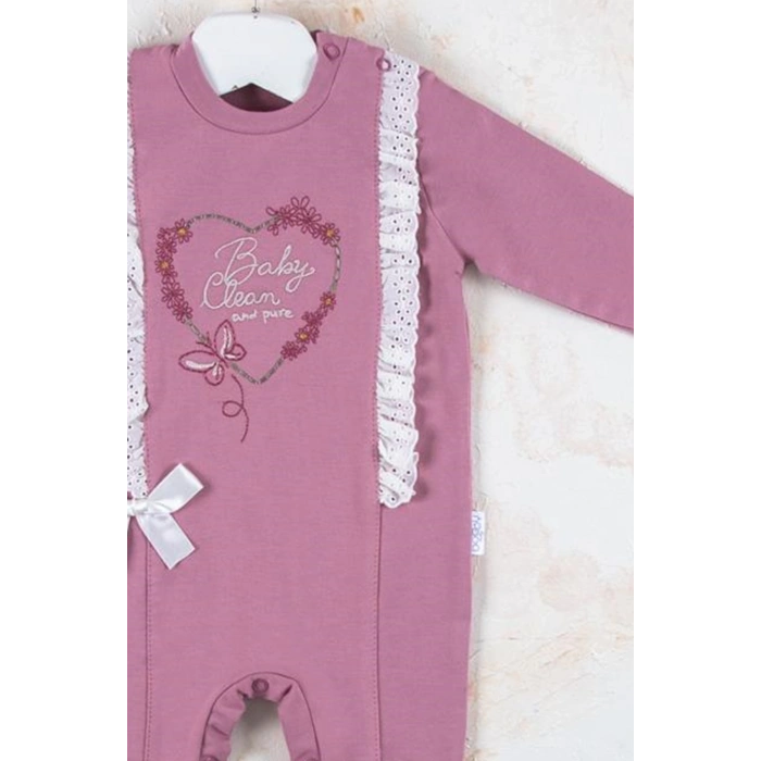 Love Kalp Nakışlı % 100 Pamuk Kız Bebek Tulumu