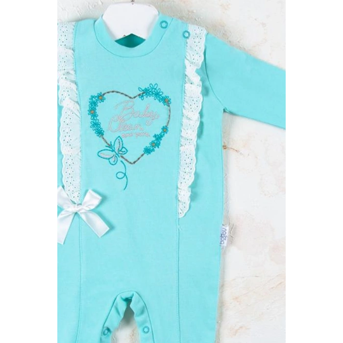 Love Kalp Nakışlı % 100 Pamuk Kız Bebek Tulumu