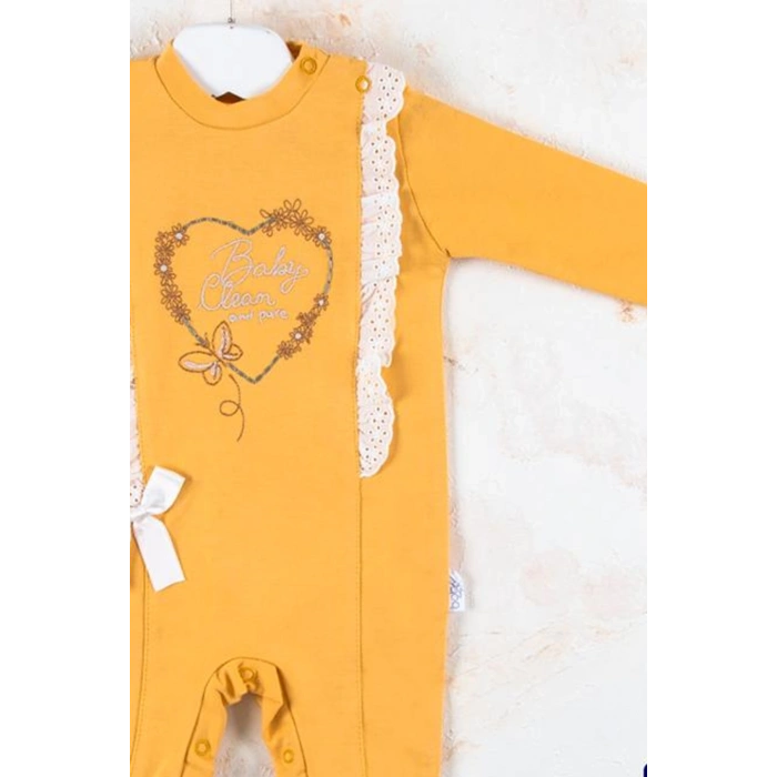 Love Kalp Nakışlı % 100 Pamuk Kız Bebek Tulumu