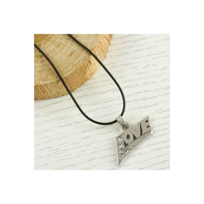 Love Yazılı Metal Vinlex Deri Kolye