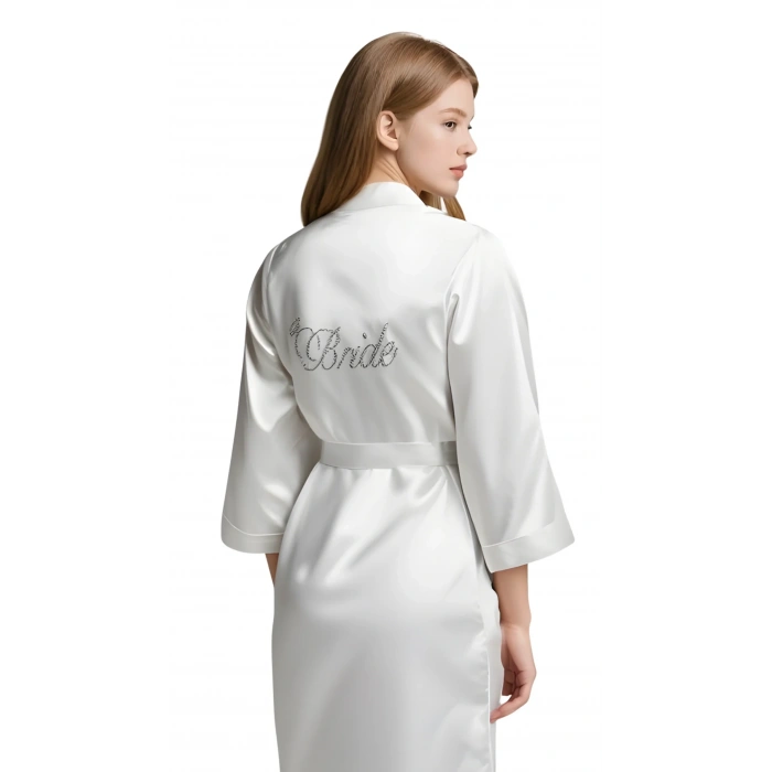 Luna Lora Beyaz Saten Bride Sabahlık Zarif Kadın Ev Giyim