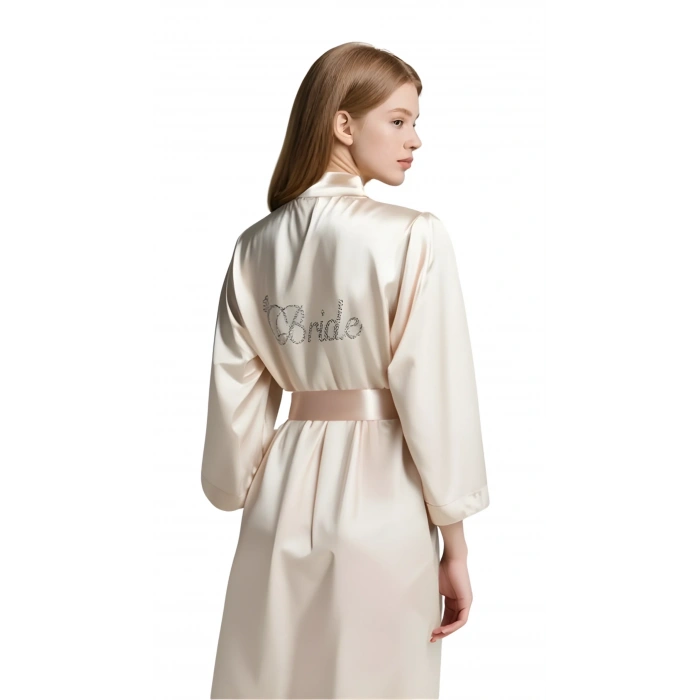 Luna Lora Fildişi Saten Bride Sabahlık Zarif Kadın Ev Giyim