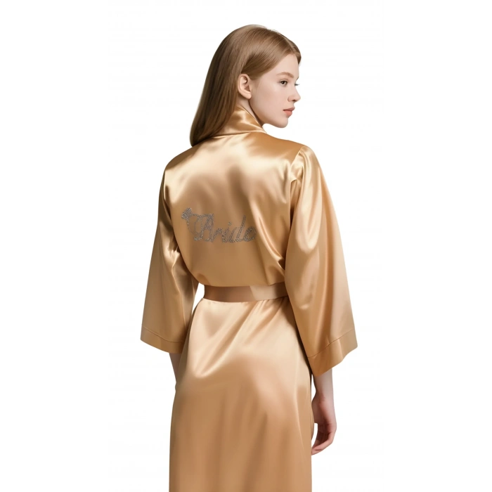 Luna Lora Gold Saten Bride Sabahlık Zarif Kadın Ev Giyim