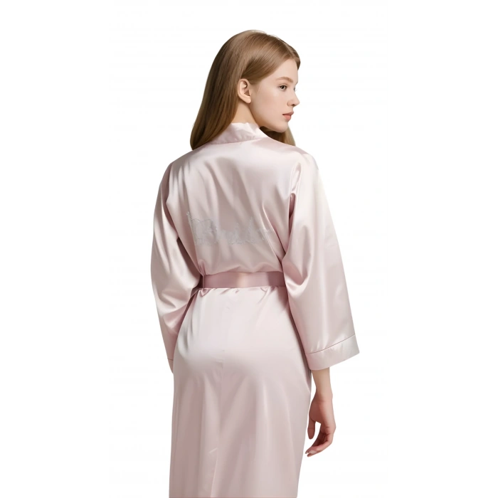 Luna Lora Pudra Saten Bride Sabahlık Zarif Kadın Ev Giyim