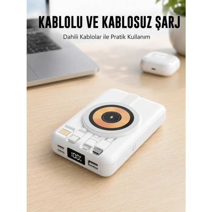Magsafe Uyumlu Kablosuz Powerbank Hızlı Şarj Özellikli Yeni Nesil
