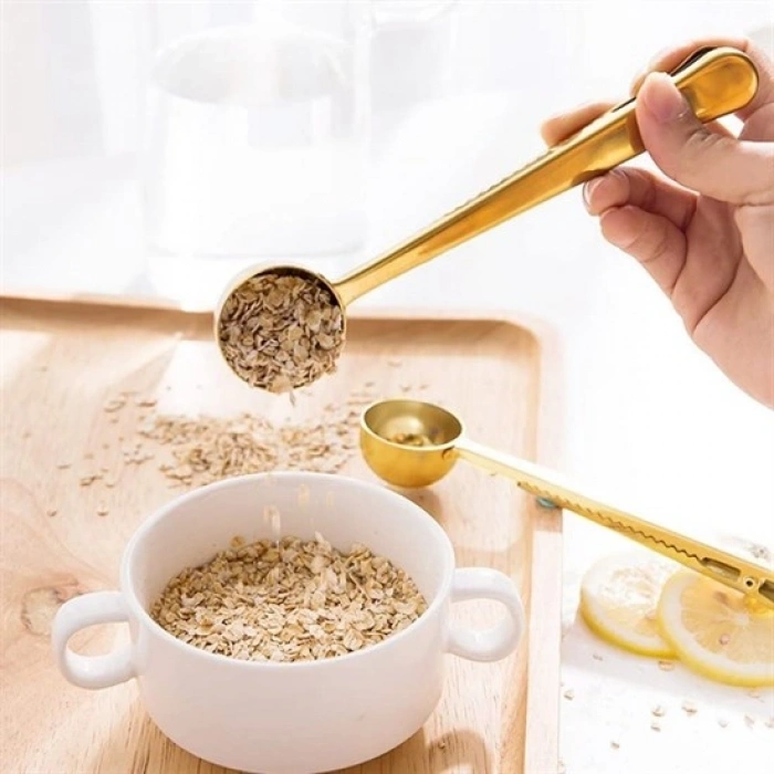 Mandallı Kahve Ölçü Kaşığı Gold Çok Fonksiyonlu Paslanmaz Çelik Kaşık (4887)