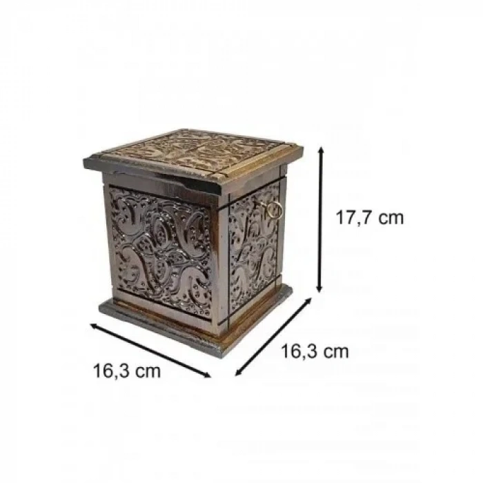 Maraş Oyma Ahşap Kumbara Sandık Tip Box Kutusu Büyük Boy Ceviz Ahşap Dikey Kumbara