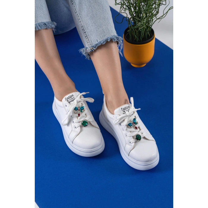 Margaret Beyaz Taş Aksesuarlı Spor Ayakkabı