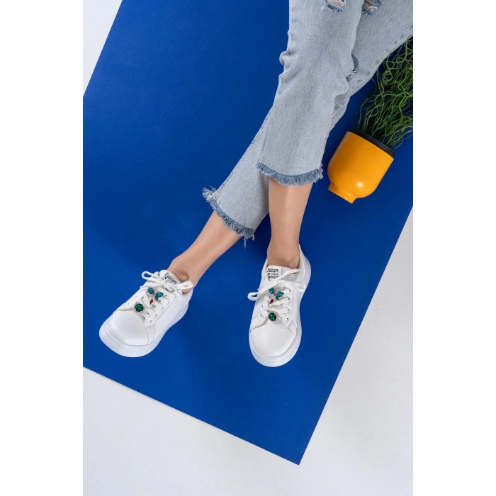 Margaret Beyaz Taş Aksesuarlı Spor Ayakkabı