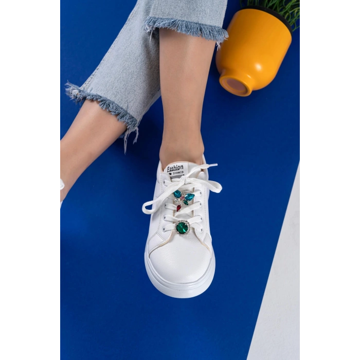 Margaret Beyaz Taş Aksesuarlı Spor Ayakkabı