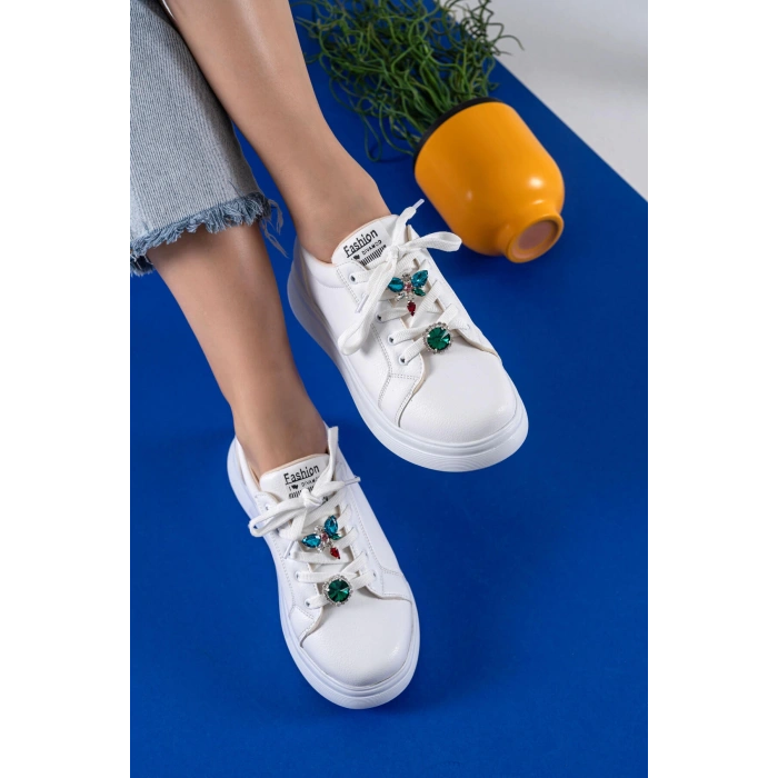 Margaret Beyaz Taş Aksesuarlı Spor Ayakkabı