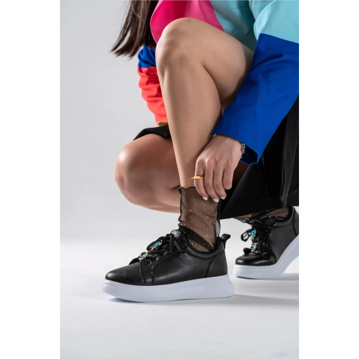 Margaret Siyah Taş Aksesuarlı Spor Ayakkabı