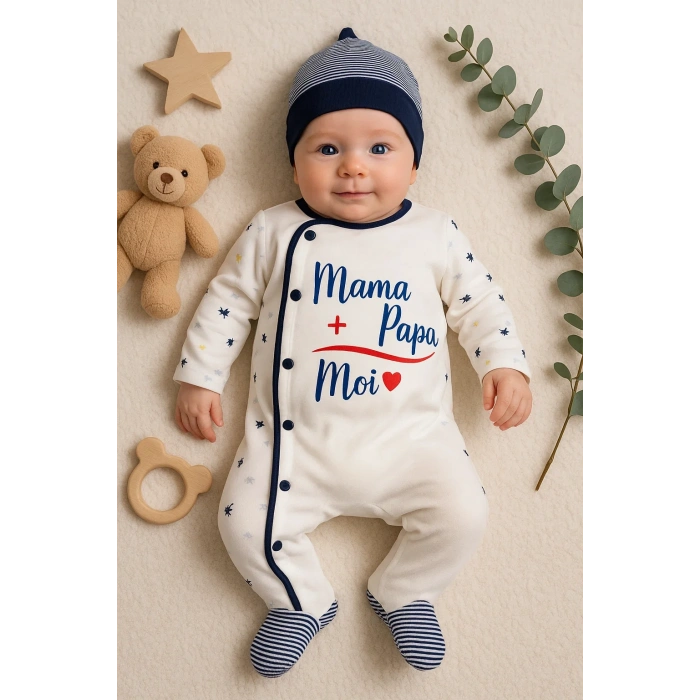 Marin Desenli Şapkalı Erkek Bebek Tulumu