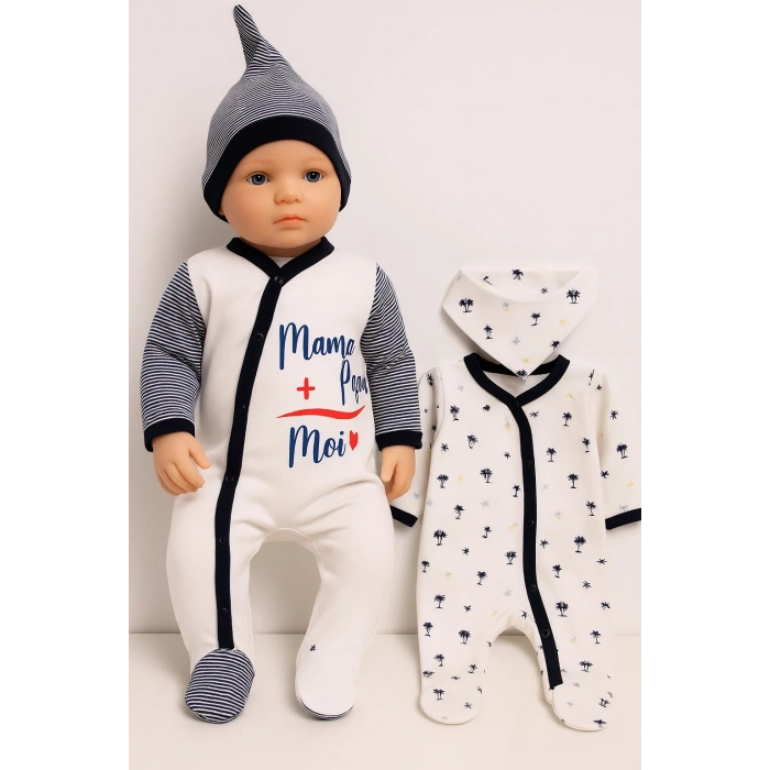 Marin Kravuze Desenli Erkek Bebek 4lü Tulum Seti