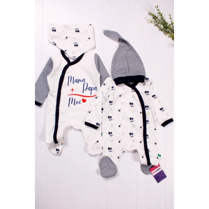 Marin Kravuze Desenli Erkek Bebek 4lü Tulum Seti