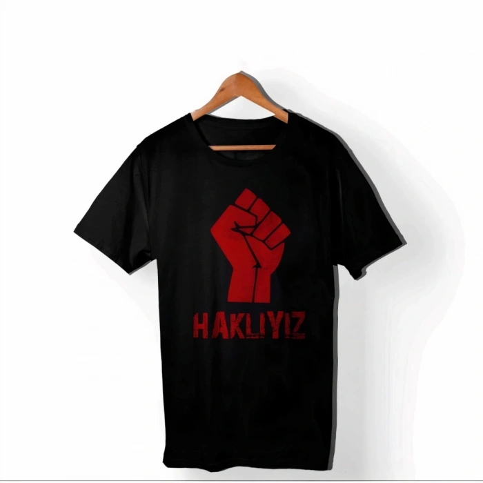 MARSiLYAN- 1 Mayıs Emekçilerimiz İçin Özel Tasarım HAKLIYIZ Baskılı Tshirt  Siyah