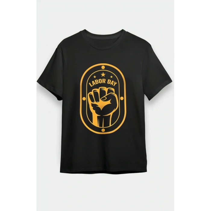 MARSiLYAN- 1 Mayıs Emekçilerimiz İçin Özel Tasarım LABOR DAY Baskılı T-shirt - Siyah
