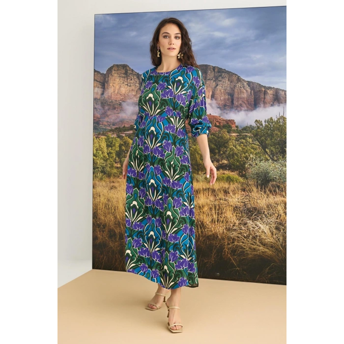 MARSiLYAN- %100 Viskon Çiçek Desenli Saten Elbise