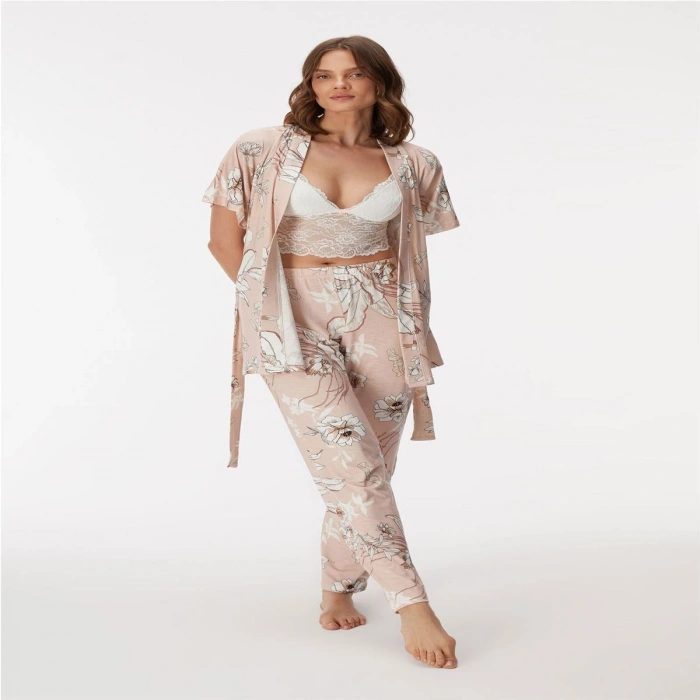 MARSiLYAN- 11398 Kadın Sabahlık, Bralet ve Pantolon Takım