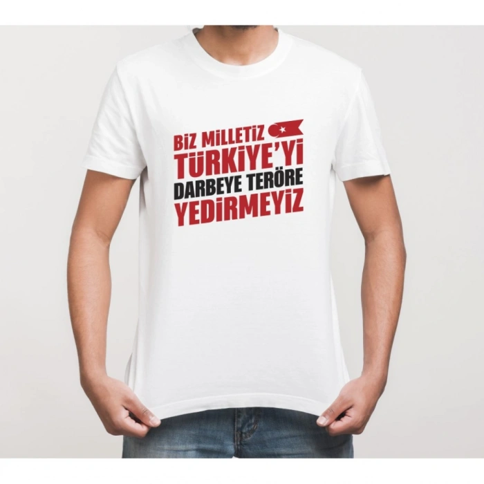 MARSiLYAN- 15 Temmuza Özel Tasarım YEDİRMEYİZ Baskılı T-shirt - Beyaz
