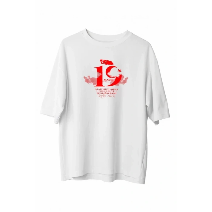 MARSiLYAN- 19 Mayıs Unisex Baskılı T-shirt - Beyaz