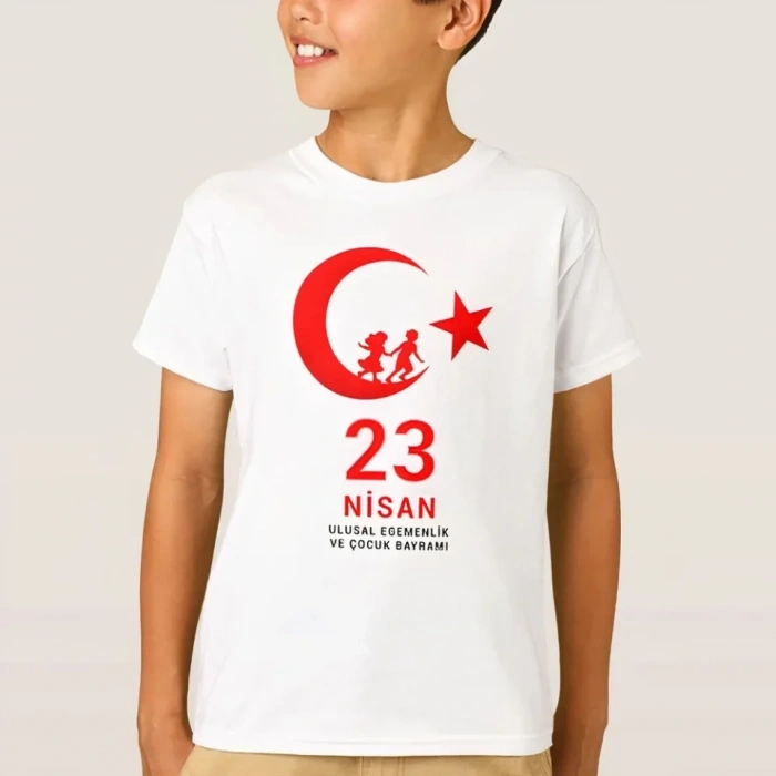 MARSiLYAN- 23 Nisan Çocuk Bayramı Baskılı Özel T-shirt - Beyaz