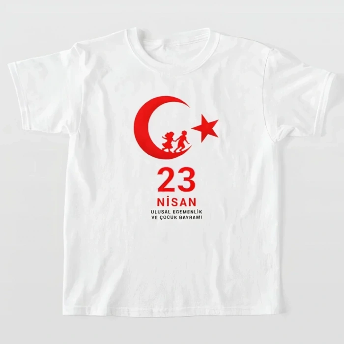 MARSiLYAN- 23 Nisan Çocuk Bayramı Baskılı Özel T-shirt - Beyaz