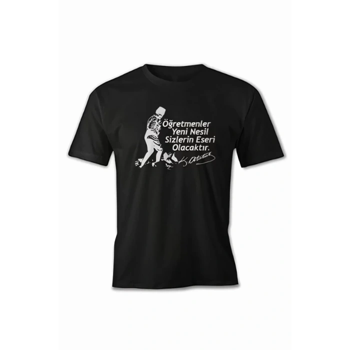 MARSiLYAN- 24 Kasım Öğretmenler Baskılı T-shirt - Siyah