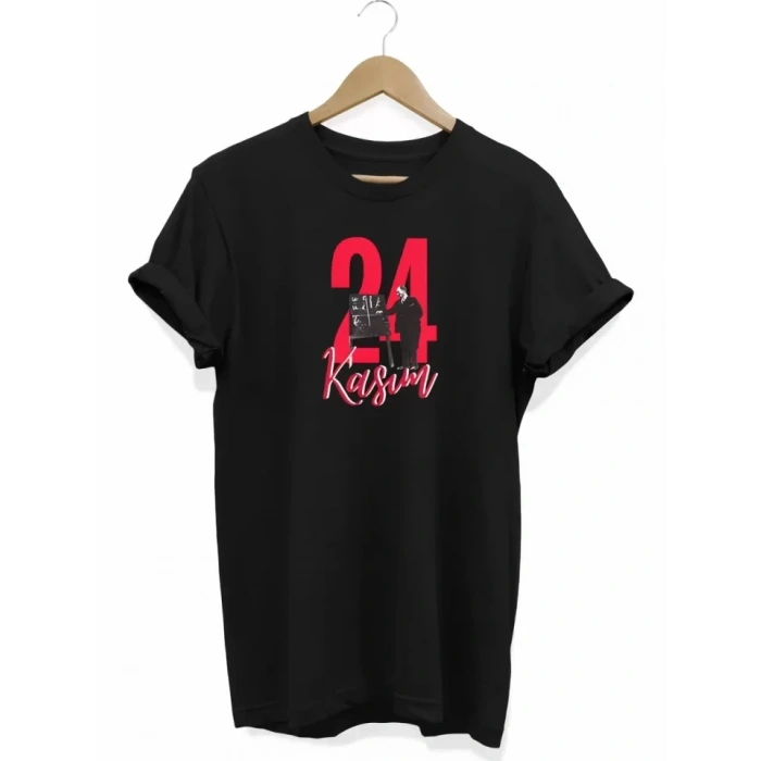 MARSiLYAN- 24 Kasım Öğretmenler Günü Baskılı Unisex T-shirt - Siyah