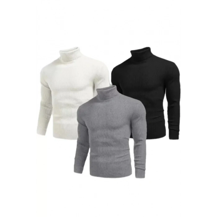 MARSiLYAN- 3 Adet Unisex Kaşkorse Boğazlı Full Likralı Fitilli Body Kazak