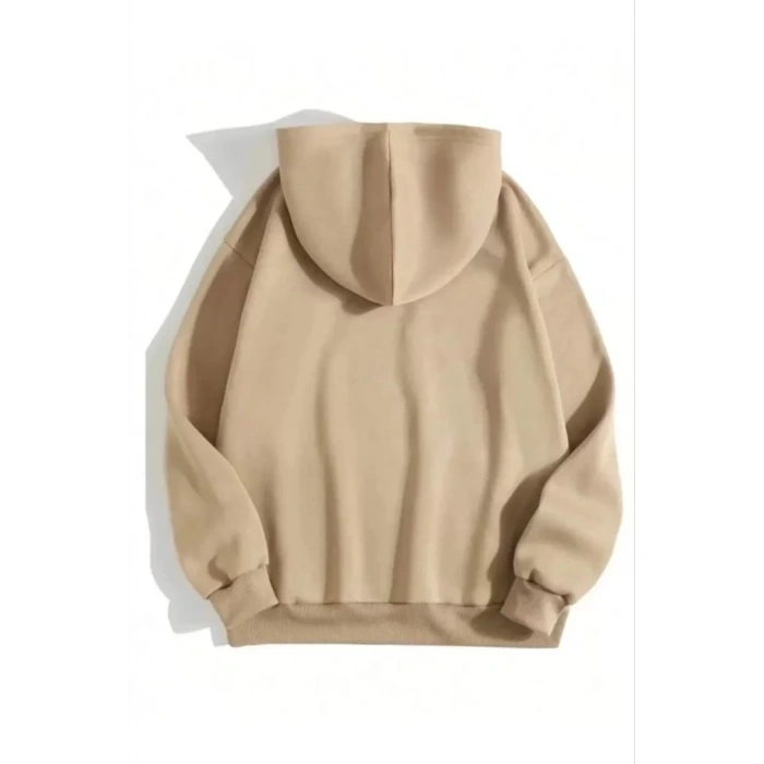 MARSiLYAN- 3 İplik Pamuklu Unisex Kapşonlu Sweetshirt - Bej