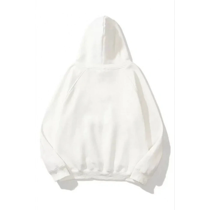 MARSiLYAN- 3 İplik Pamuklu Unisex Kapşonlu Sweetshirt - Beyaz