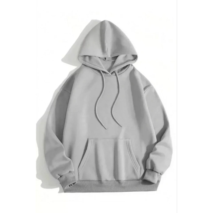 MARSiLYAN- 3 İplik Pamuklu Unisex Kapşonlu Sweetshirt - Gri