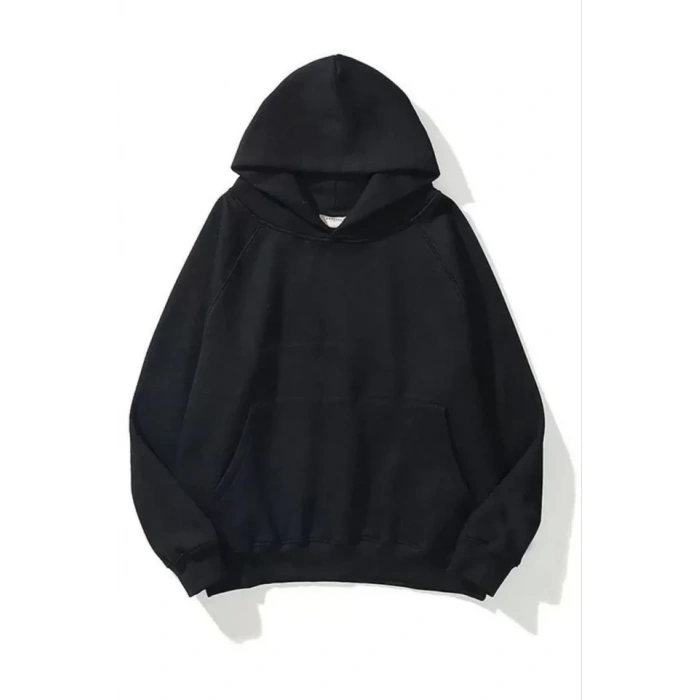 MARSiLYAN- 3 İplik Pamuklu Unisex Kapşonlu Sweetshirt - Siyah