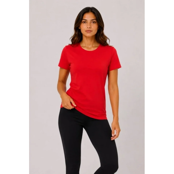 MARSiLYAN- 3’lü Kısa Kollu Bisiklet Yaka Basic Slim Fit T-Shirt - Kırmızı - Turuncu - Bej
