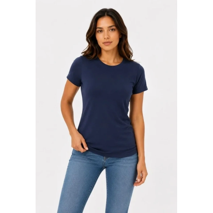 MARSiLYAN- 3’lü Kısa Kollu Bisiklet Yaka Basic Slim Fit T-Shirt - Mor - Petrol Mavisi - Hardal