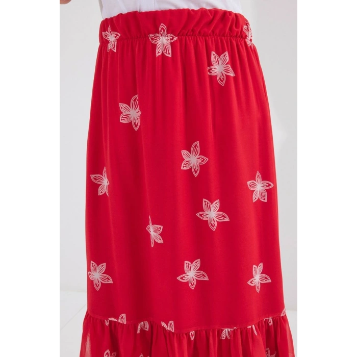 MARSiLYAN- 8010 Desenli Şifon Etek - A.Kırmızı