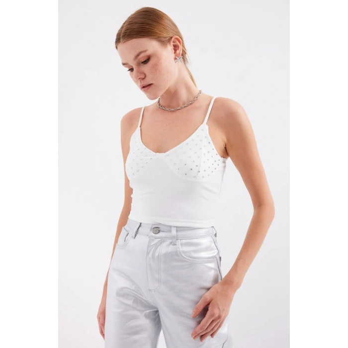 MARSiLYAN- 918 İp Askılı Crop Top - Beyaz