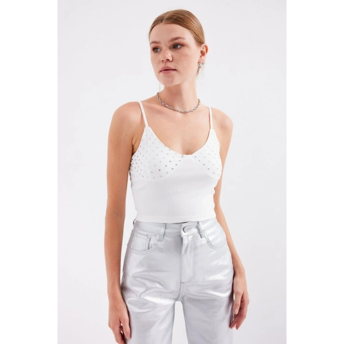 MARSiLYAN- 918 İp Askılı Crop Top - Beyaz