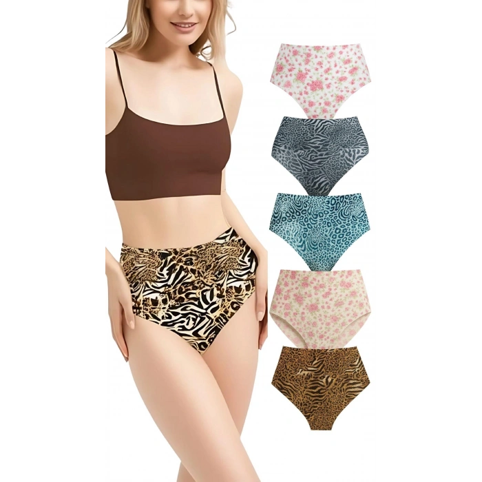 MARSiLYAN- ANI Desenli Lazer Kesim Külot 5li Paket – İz Yapmaz, Yüksek Bel, Günlük Rahat ADZ001