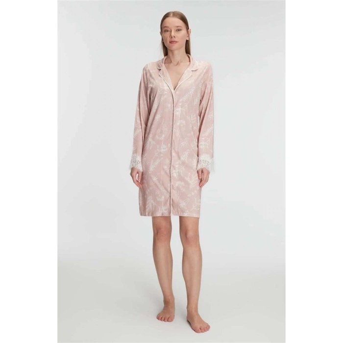 MARSiLYAN- Anıl 11293 Kadın Cotton Modal Uzun Kol Gecelik