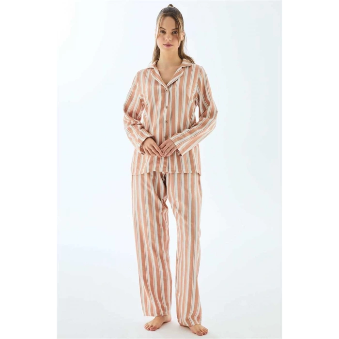 MARSiLYAN- Anıl 11498 Kadın Viscose Çizgili Gömlek Pantolon Pijama Takımı