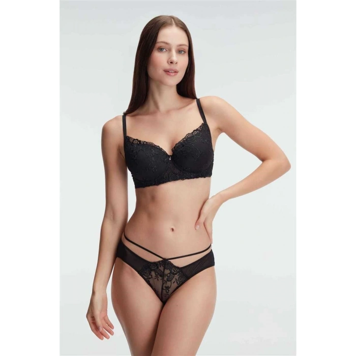 MARSiLYAN- Anıl 4837 Kadın Desteksiz Balenli Dantel Detaylı Sütyen Slip Takım