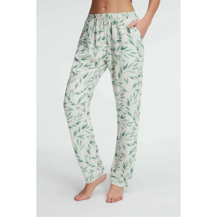MARSiLYAN- Anıl 9146 Günlük Ev Giyimi Kadın Viskon Çiçek Desenli Yazlık Örme Normal Bel Pijama Altı