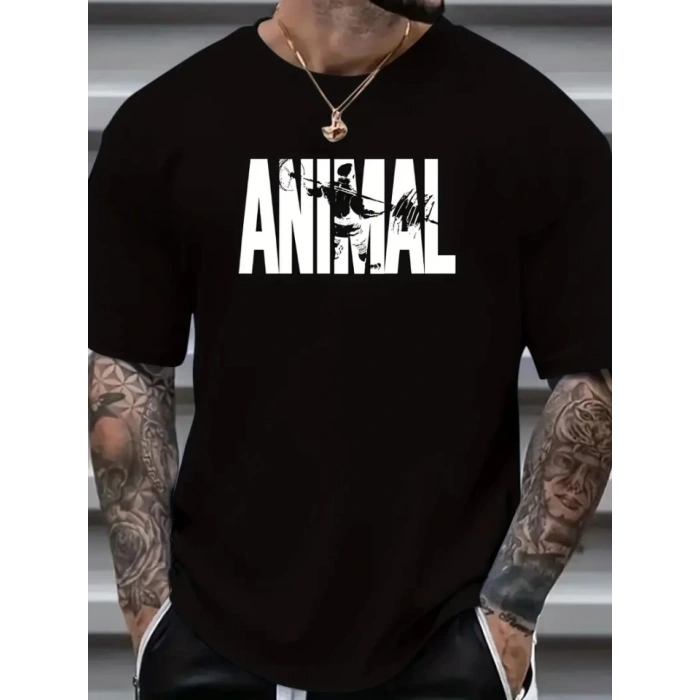 MARSiLYAN- ANIMAL Desen Baskı Erkek Oversive Tişört, Grafik Tişört Erkek Yazlık Outdoor Kıyafetleri, Sporda Ve Günlük Giyime Uygun