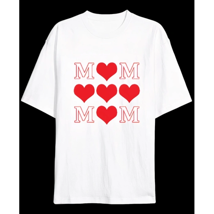 MARSiLYAN- Anneler Gününe Özel Tasarım MOM Kalp Baskılı Tshirt
