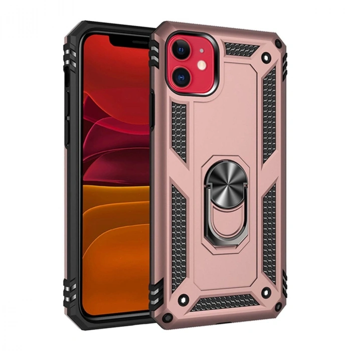 MARSİLYAN™- Apple İphone 11 Kılıf Sofya Yüzüklü Silikon Kapak - Rose