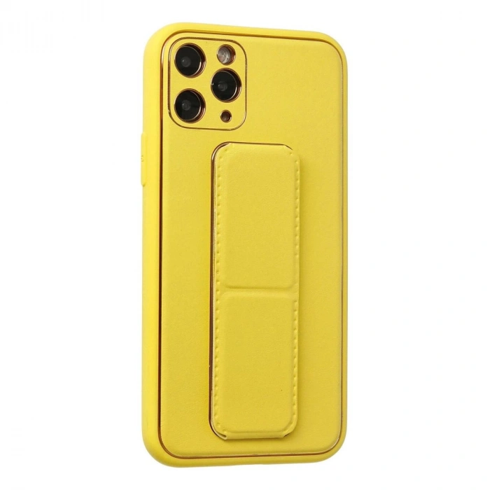 MARSİLYAN™- Apple İphone 11 Pro Kılıf Coco Deri Standlı Kapak - Sarı