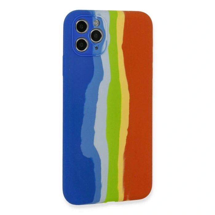 MARSİLYAN™- Apple İphone 11 Pro Kılıf Ebruli Lansman Silikon - Mavi-turuncu