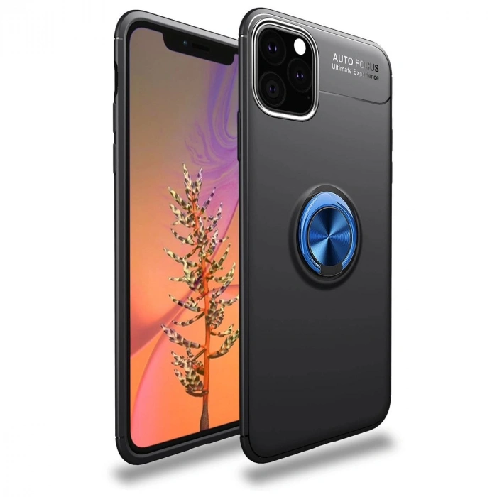 MARSİLYAN™- Apple İphone 11 Pro Kılıf Range Yüzüklü Silikon - Siyah-mavi